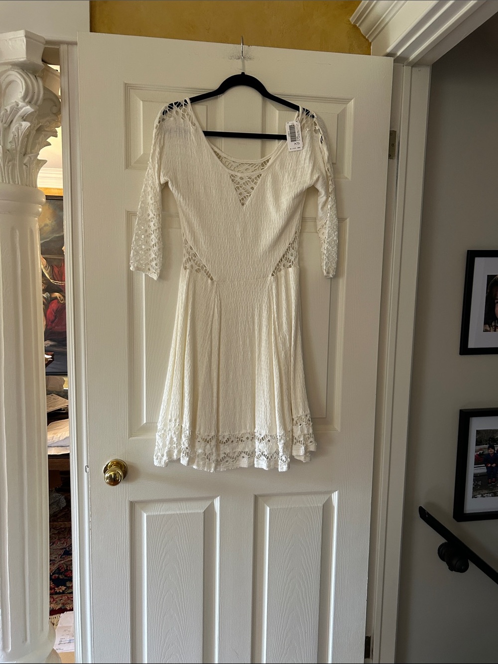 Free People Ivory Crochet-Trim Mini Dress